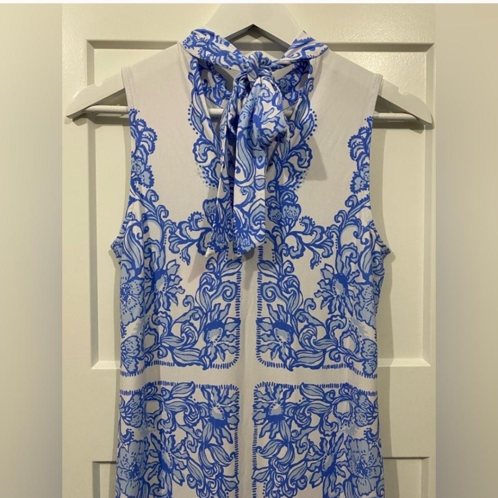 Elegant Blue and White Sleeveless Maxi Dress - Picture 3 of 4